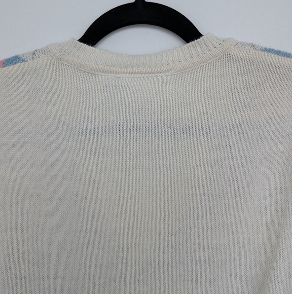 Vintage Argyle Sweater Vest Ramie Acrylic Blend Blue and Pink Sz S - Picture 8 of 13